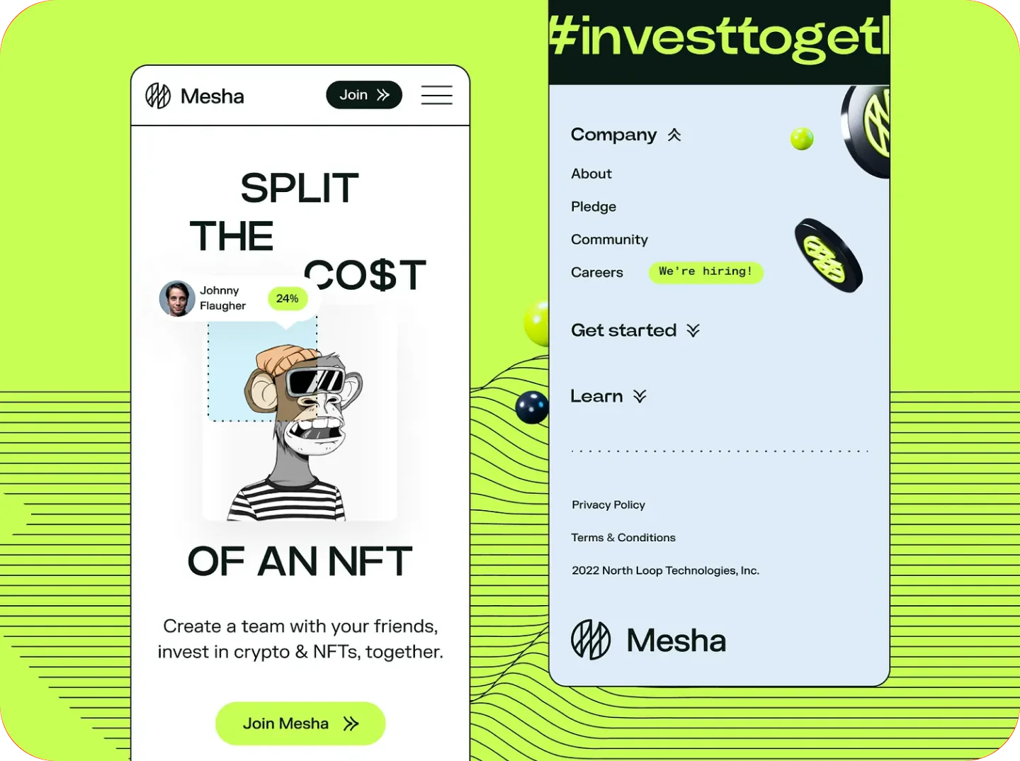 Mesha mobile website screens